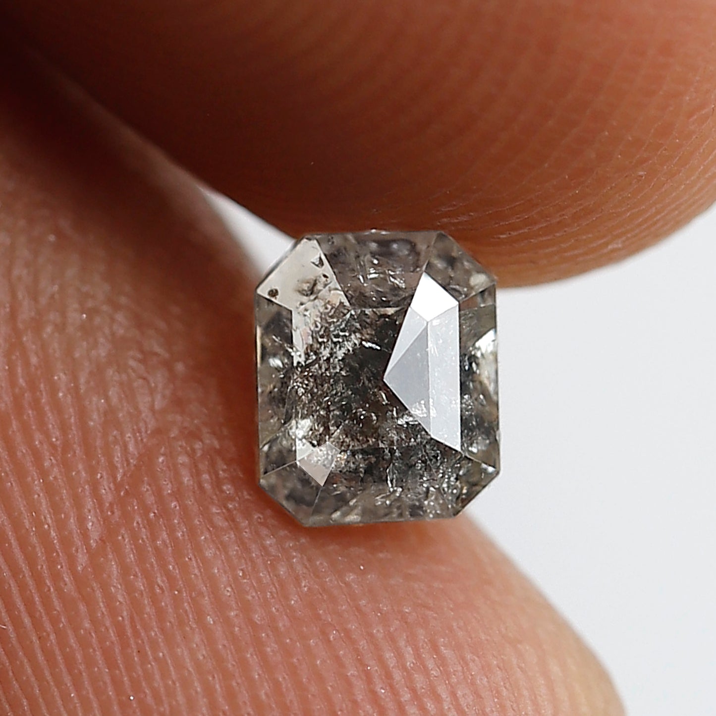 0.59 Ct Emerald Shape Salt and pepper Diamond 5 mm Grey Black Color Natural Loose Diamond