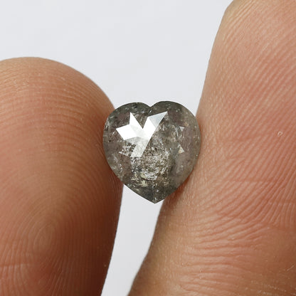 1.22 CT Heart Shape Natural Salt and Pepper Diamond Gray Black Color