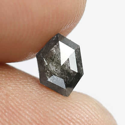 0.56 CT Natural Grey Black Color Diamond Loose Natural Long Elongated Hexagon Shape Ethically Sourced Salt and Pepper Diamond Wedding Ring