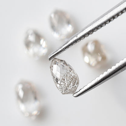 1.34 Ct Total 4 Briolette Diamonds, Rose Cut GH VS-SI Natural Loose Diamonds for Earrings or Jewelry