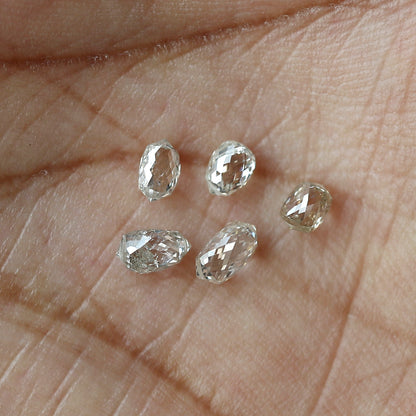 1.34 Ct Total 4 Briolette Diamonds, Rose Cut GH VS-SI Natural Loose Diamonds for Earrings or Jewelry