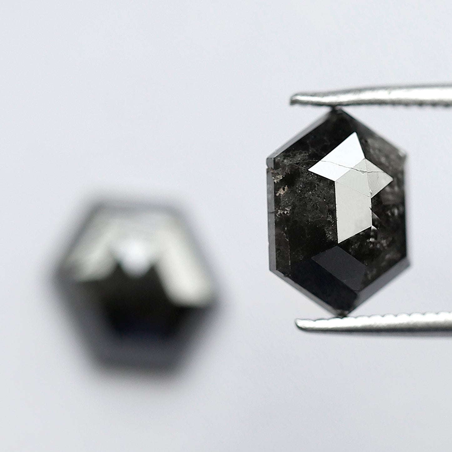 4.24 Carat Matching Hexagon Diamonds, Ethical Salt and Pepper Loose Diamond Pair for Rings & Earrings