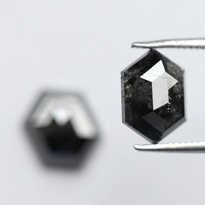 4.24 Carat Matching Hexagon Diamonds, Ethical Salt and Pepper Loose Diamond Pair for Rings & Earrings