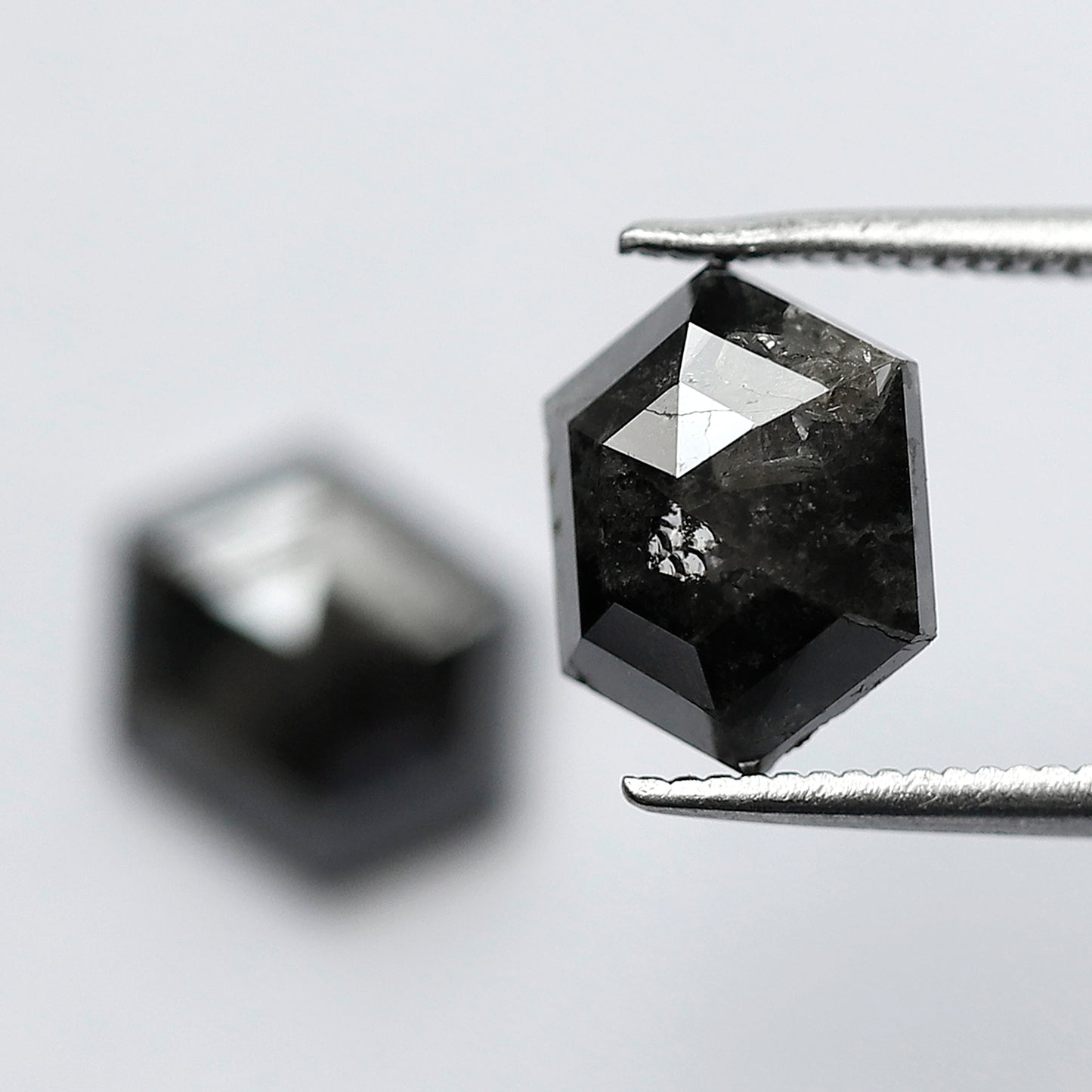 4.24 Carat Matching Hexagon Diamonds, Ethical Salt and Pepper Loose Diamond Pair for Rings & Earrings