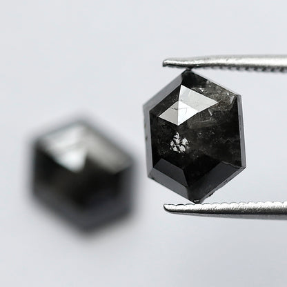 4.24 Carat Matching Hexagon Diamonds, Ethical Salt and Pepper Loose Diamond Pair for Rings & Earrings
