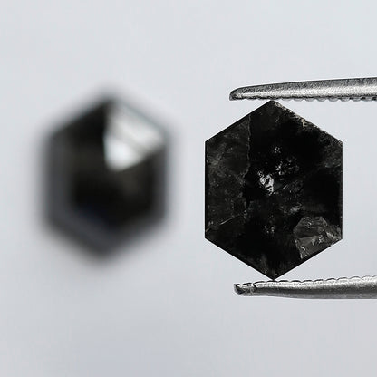 4.24 Carat Matching Hexagon Diamonds, Ethical Salt and Pepper Loose Diamond Pair for Rings & Earrings