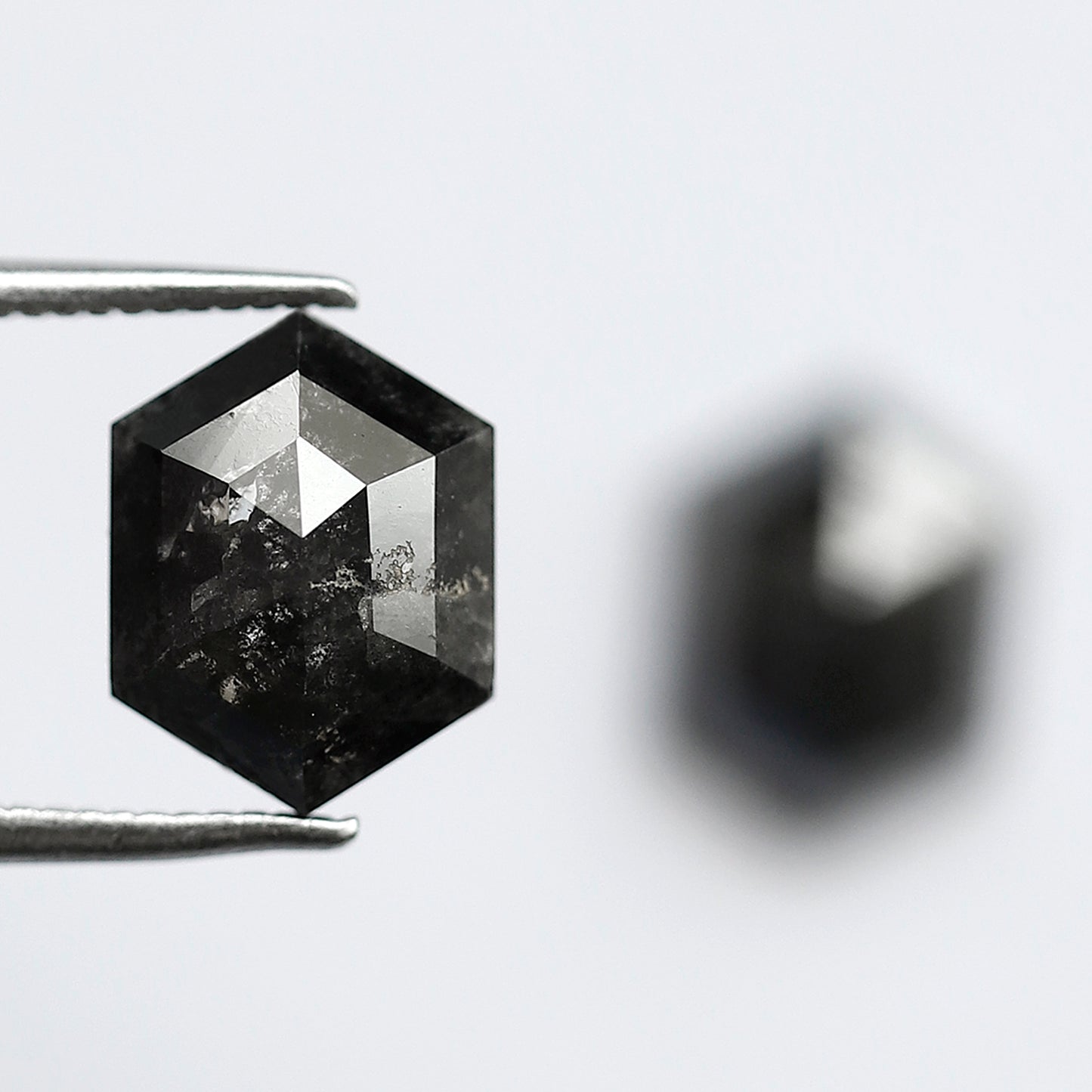 4.24 Carat Matching Hexagon Diamonds, Ethical Salt and Pepper Loose Diamond Pair for Rings & Earrings