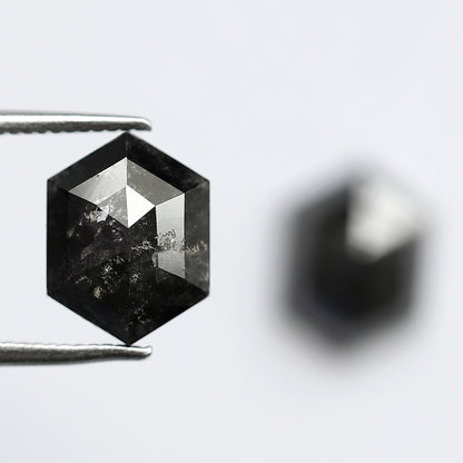 4.24 Carat Matching Hexagon Diamonds, Ethical Salt and Pepper Loose Diamond Pair for Rings & Earrings