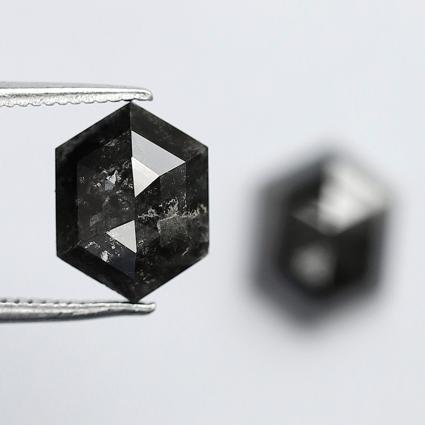4.24 Carat Matching Hexagon Diamonds, Ethical Salt and Pepper Loose Diamond Pair for Rings & Earrings