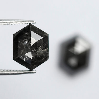 4.24 Carat Matching Hexagon Diamonds, Ethical Salt and Pepper Loose Diamond Pair for Rings & Earrings