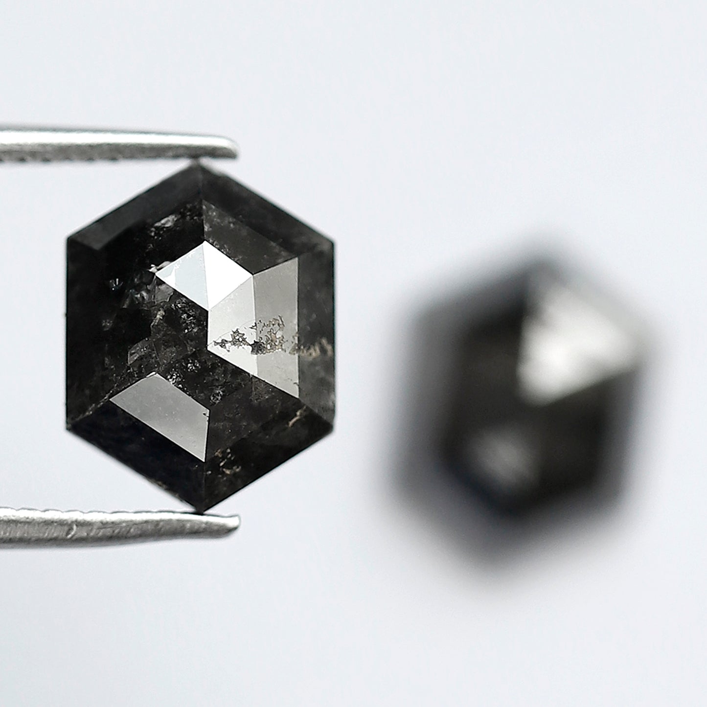 4.24 Carat Matching Hexagon Diamonds, Ethical Salt and Pepper Loose Diamond Pair for Rings & Earrings