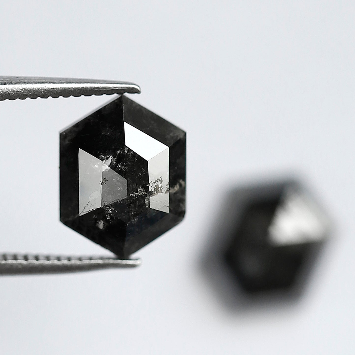 4.24 Carat Matching Hexagon Diamonds, Ethical Salt and Pepper Loose Diamond Pair for Rings & Earrings