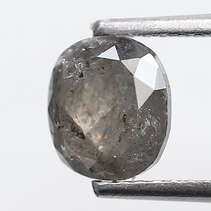 1.53 Ct Oval Shape Salt and Pepper Diamond 6 MM Grey Black Color Natural Loose Diamond
