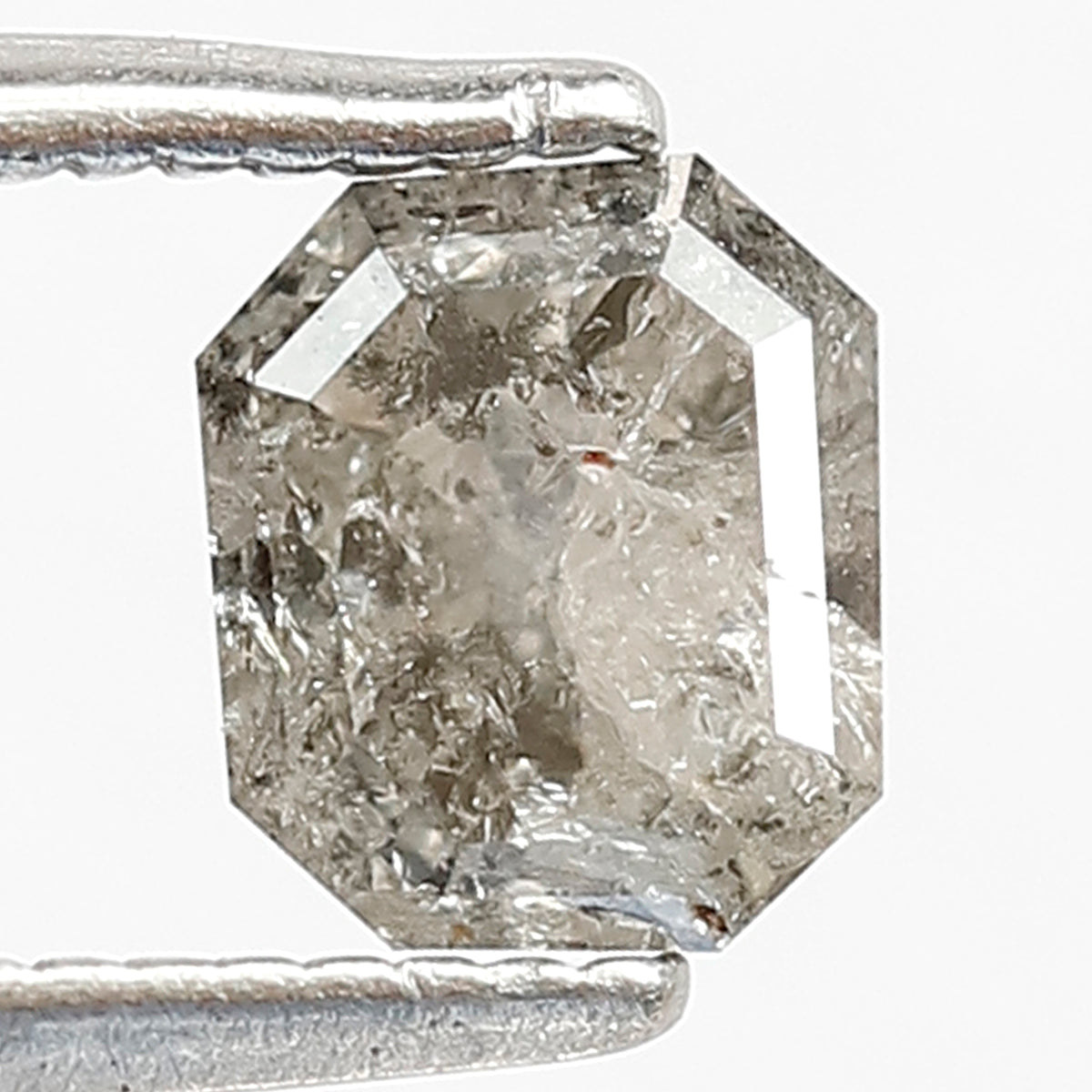 0.69 CT Asscher shape Layered Facets Natural Loose Grey black color Brilliant cut, 5 mm salt and pepper Hall of mirror look Diamond for ring