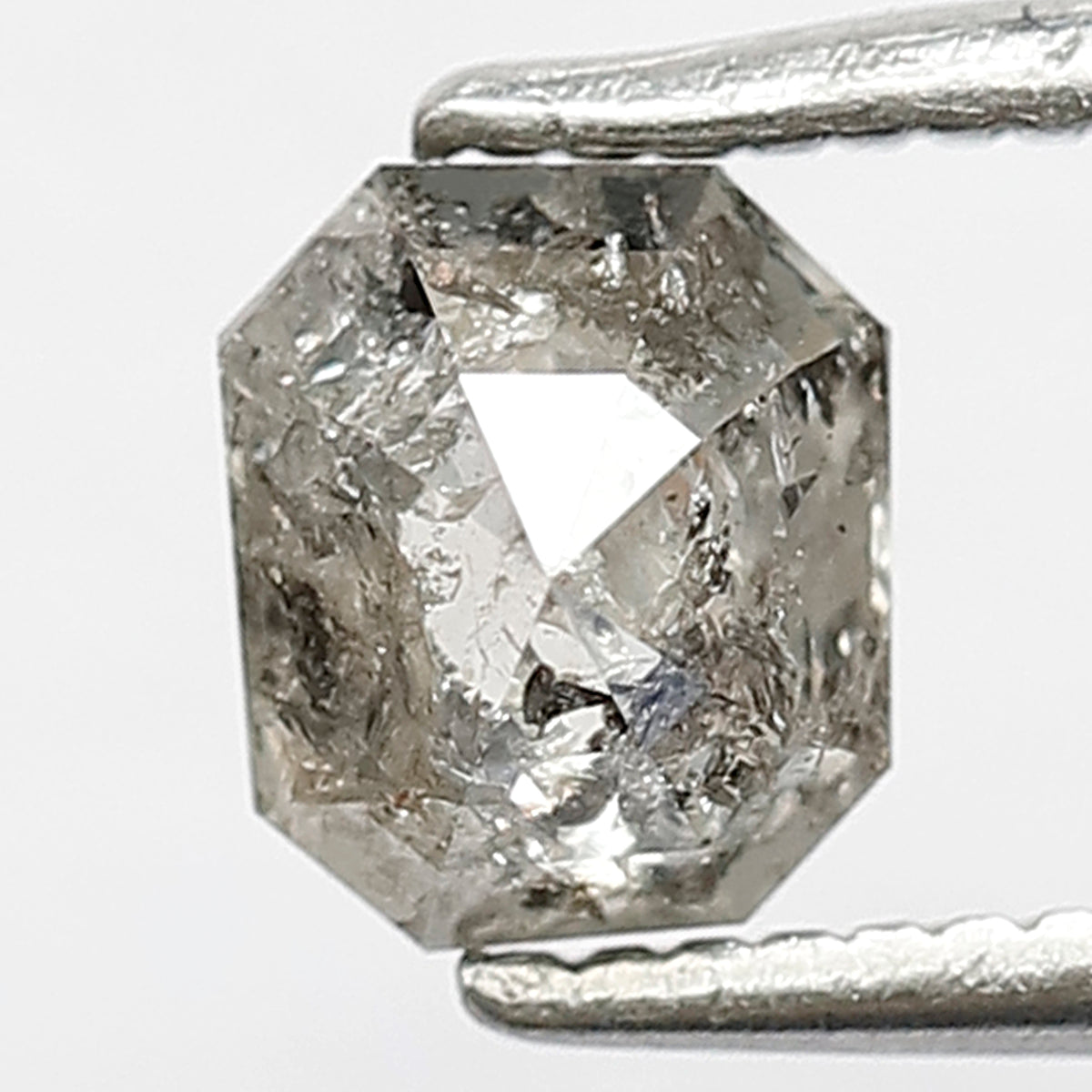 0.69 CT Asscher shape Layered Facets Natural Loose Grey black color Brilliant cut, 5 mm salt and pepper Hall of mirror look Diamond for ring