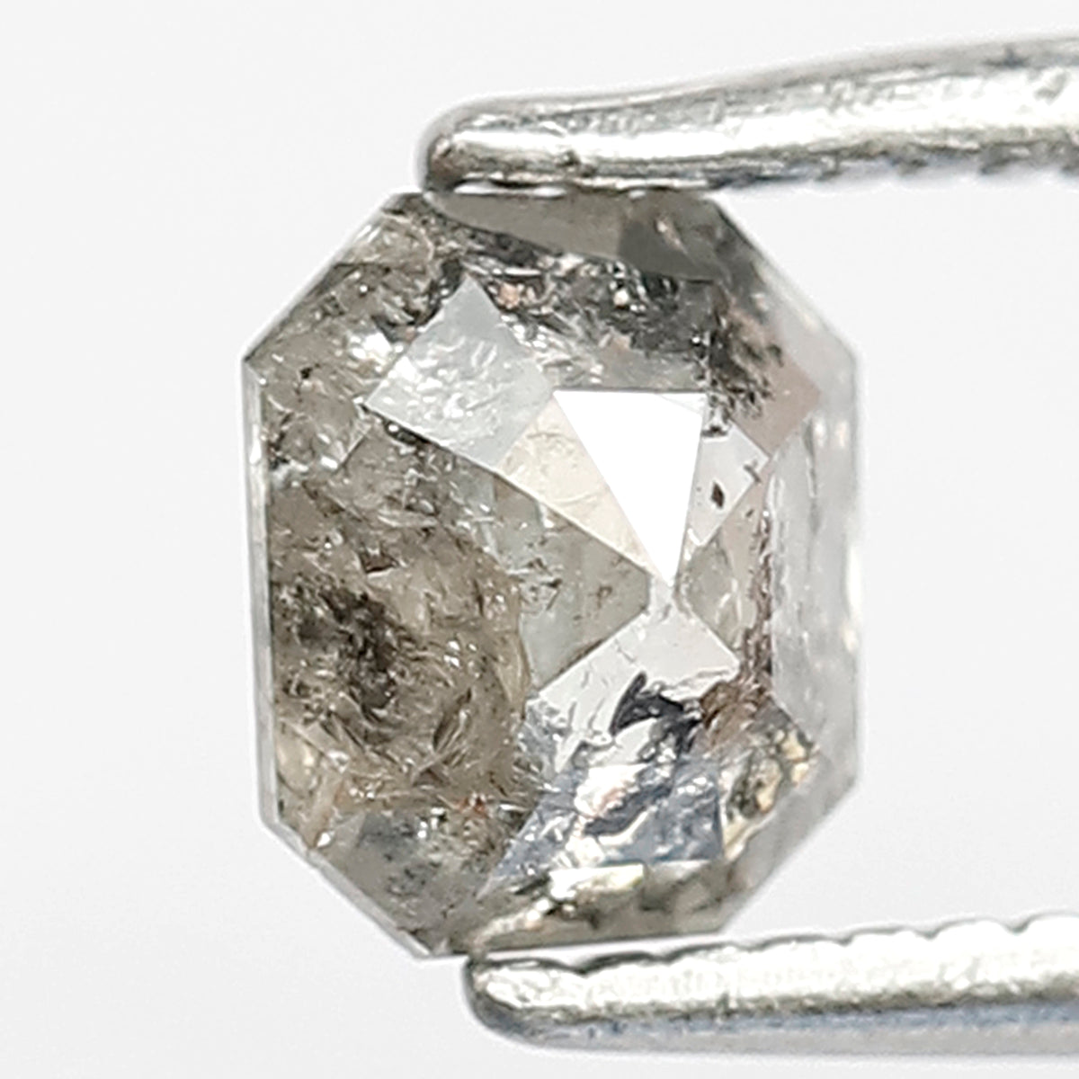 0.69 CT Asscher shape Layered Facets Natural Loose Grey black color Brilliant cut, 5 mm salt and pepper Hall of mirror look Diamond for ring