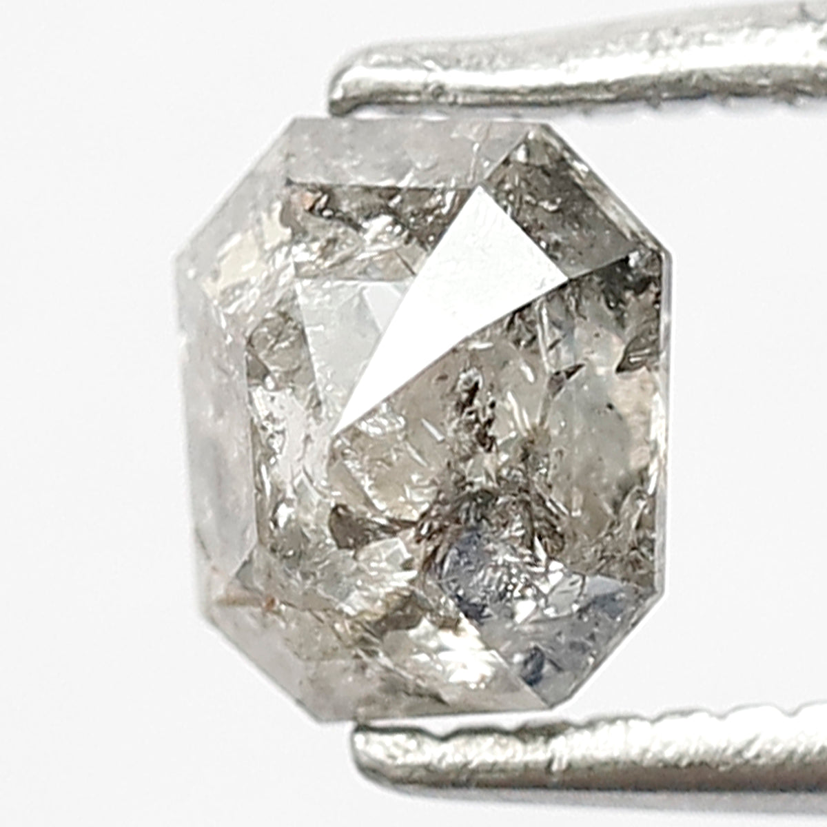 0.69 CT Asscher shape Layered Facets Natural Loose Grey black color Brilliant cut, 5 mm salt and pepper Hall of mirror look Diamond for ring