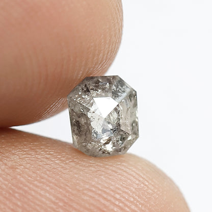 0.69 CT Asscher shape Layered Facets Natural Loose Grey black color Brilliant cut, 5 mm salt and pepper Hall of mirror look Diamond for ring