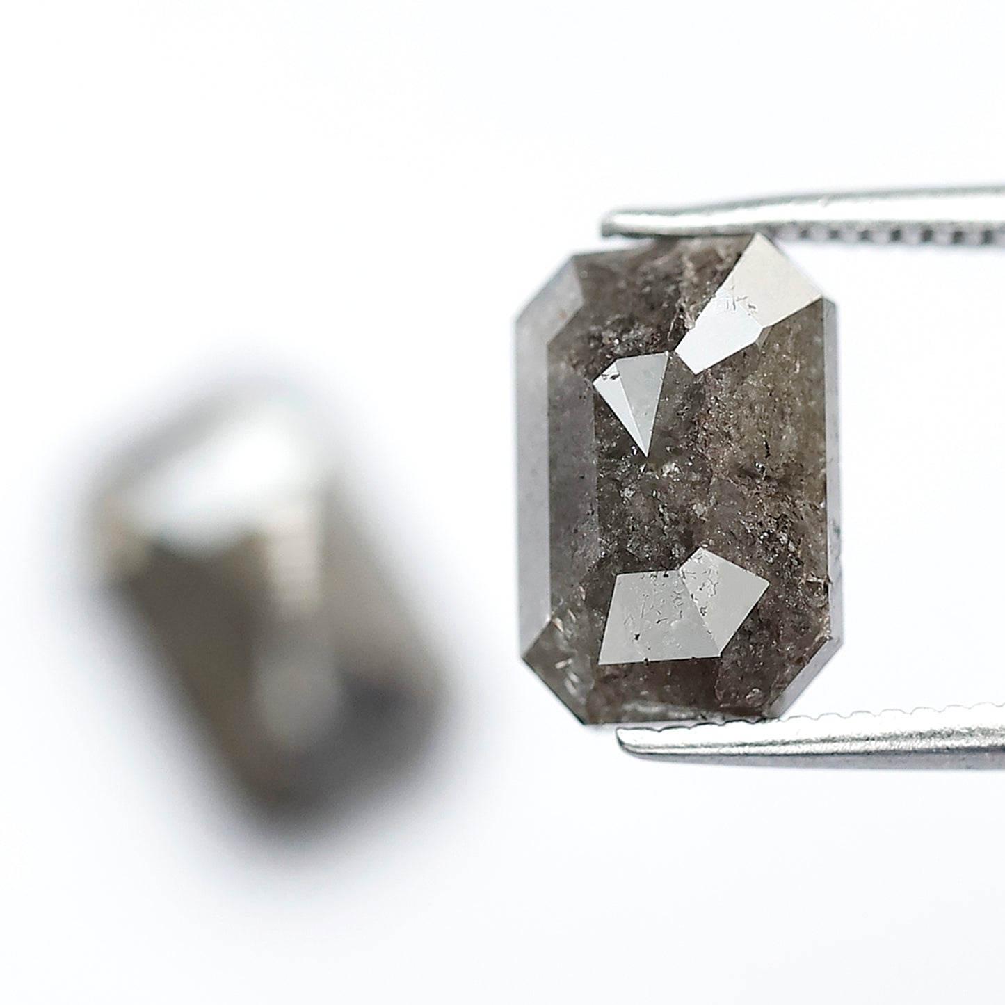 Earth Mined Emerald Diamond Pair 4.58 CT, 10 mm Gray Black Salt and Pepper Diamonds for Custom Stud Earrings