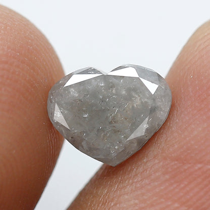 1.61 Ct Heart Shape Salt and Pepper Diamond 6 MM Loose Natural Gray Color Diamond