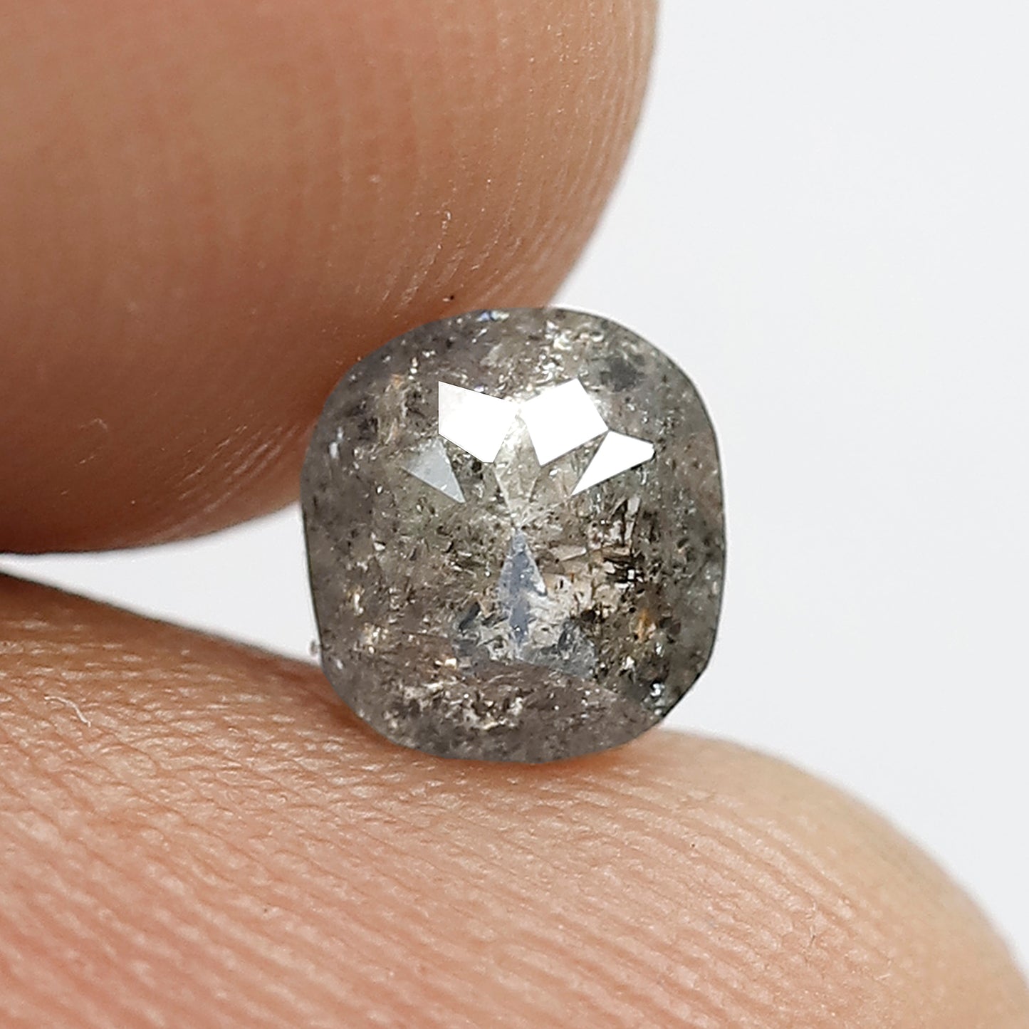 0.82 CT Cushion Shape Natural Loose brilliant cut Diamond, grey black color round edges salt and pepper for Unique Design Engagement ring