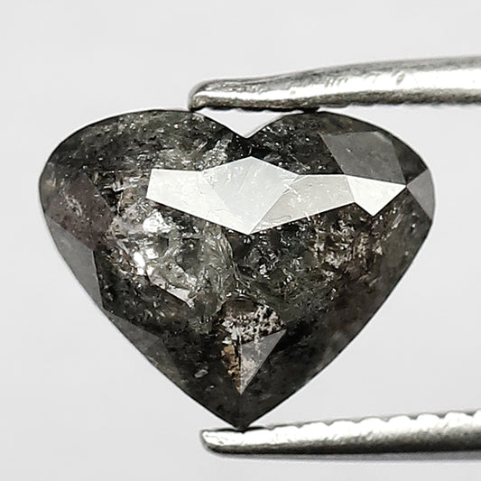 1.45 Ct Heart Shape Salt and Pepper Diamond 7 mm Grey Black Color Natural Loose Diamond