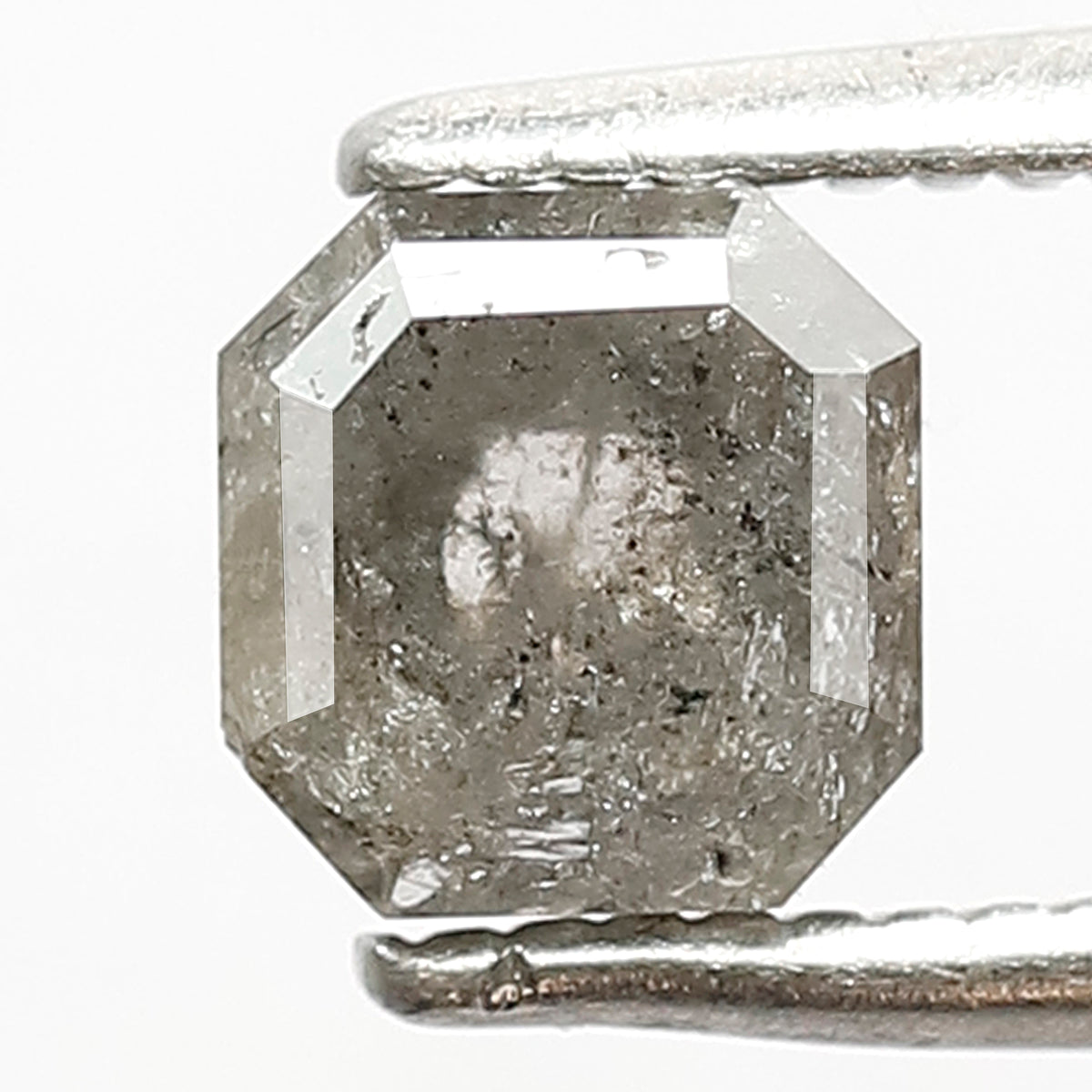 0.88 CT Asscher shape Natural Loose Diamond, 5 mm grey black color salt and pepper for making Diamond stud Earrings and Engagement ring
