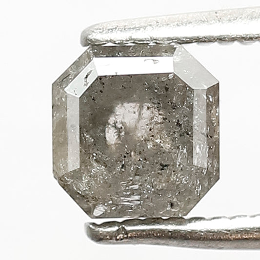 0.88 CT Asscher shape Natural Loose Diamond, 5 mm grey black color salt and pepper for making Diamond stud Earrings and Engagement ring