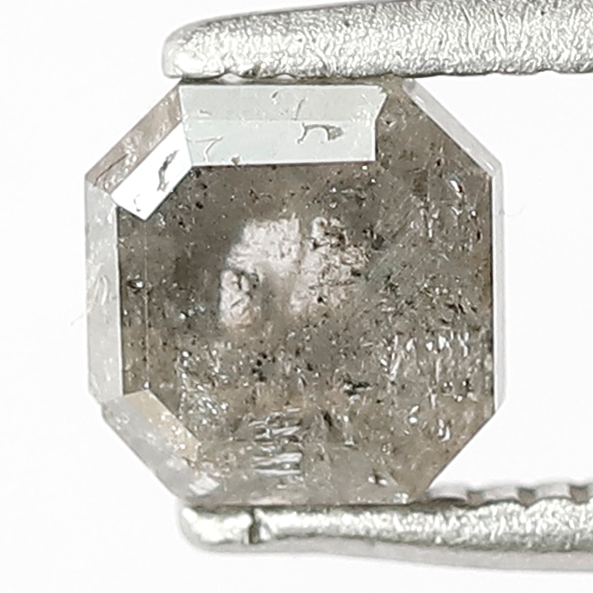 0.88 CT Asscher shape Natural Loose Diamond, 5 mm grey black color salt and pepper for making Diamond stud Earrings and Engagement ring