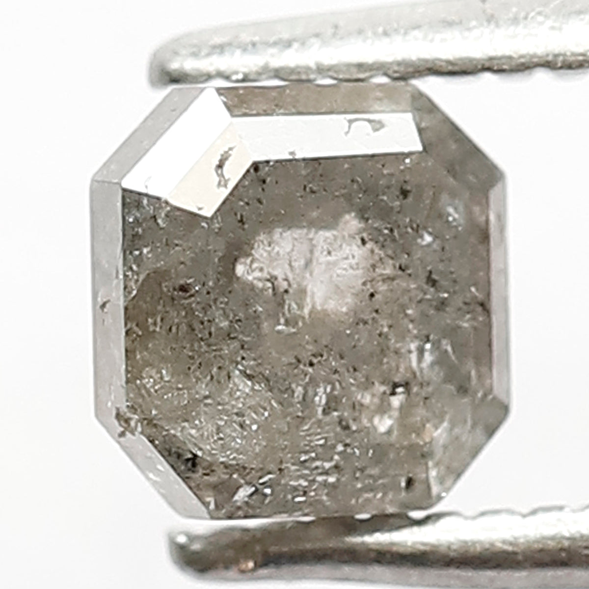 0.88 CT Asscher shape Natural Loose Diamond, 5 mm grey black color salt and pepper for making Diamond stud Earrings and Engagement ring