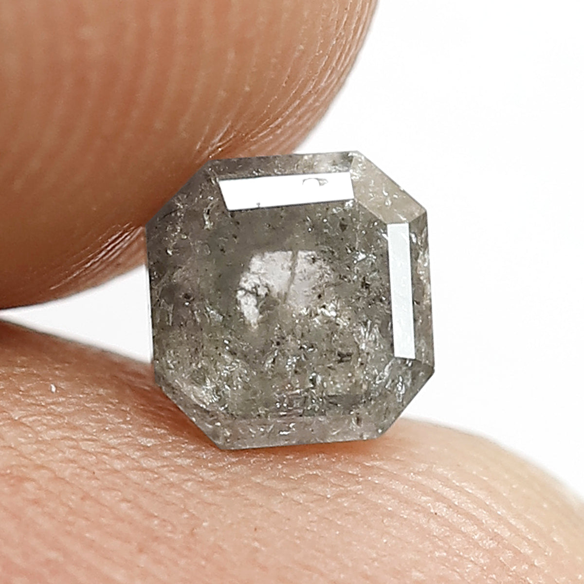 0.88 CT Asscher shape Natural Loose Diamond, 5 mm grey black color salt and pepper for making Diamond stud Earrings and Engagement ring