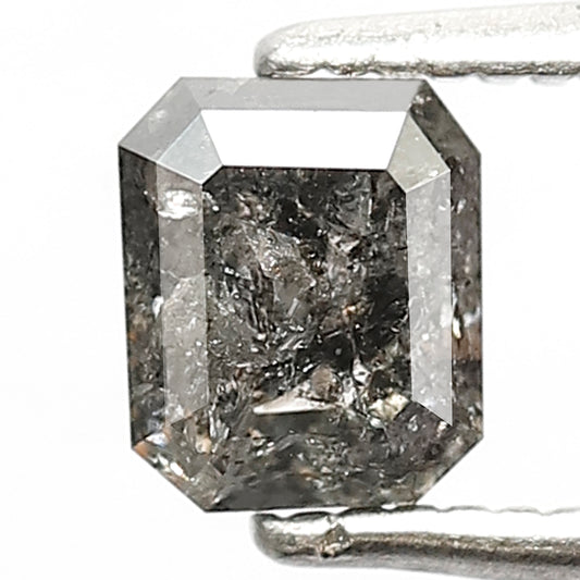 0.78 CT Emerald Shape Natural Loose Diamond, 5 mm Grey Black color Beautiful Facets salt and pepper for making Diamond Engagement Ring