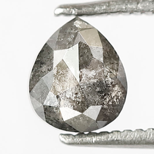 1.12 CT Pear cut Natural Loose rose-cut Diamond,6 mm Grey Black color salt and pepper Diamond Engagement Ring