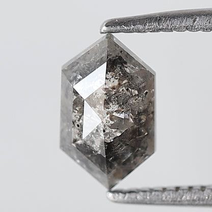 0.97 Ct Elongated Hexagon Shape Natural Loose Diamond 7 MM Salt and Pepper Diamond Grey Black Color Diamond