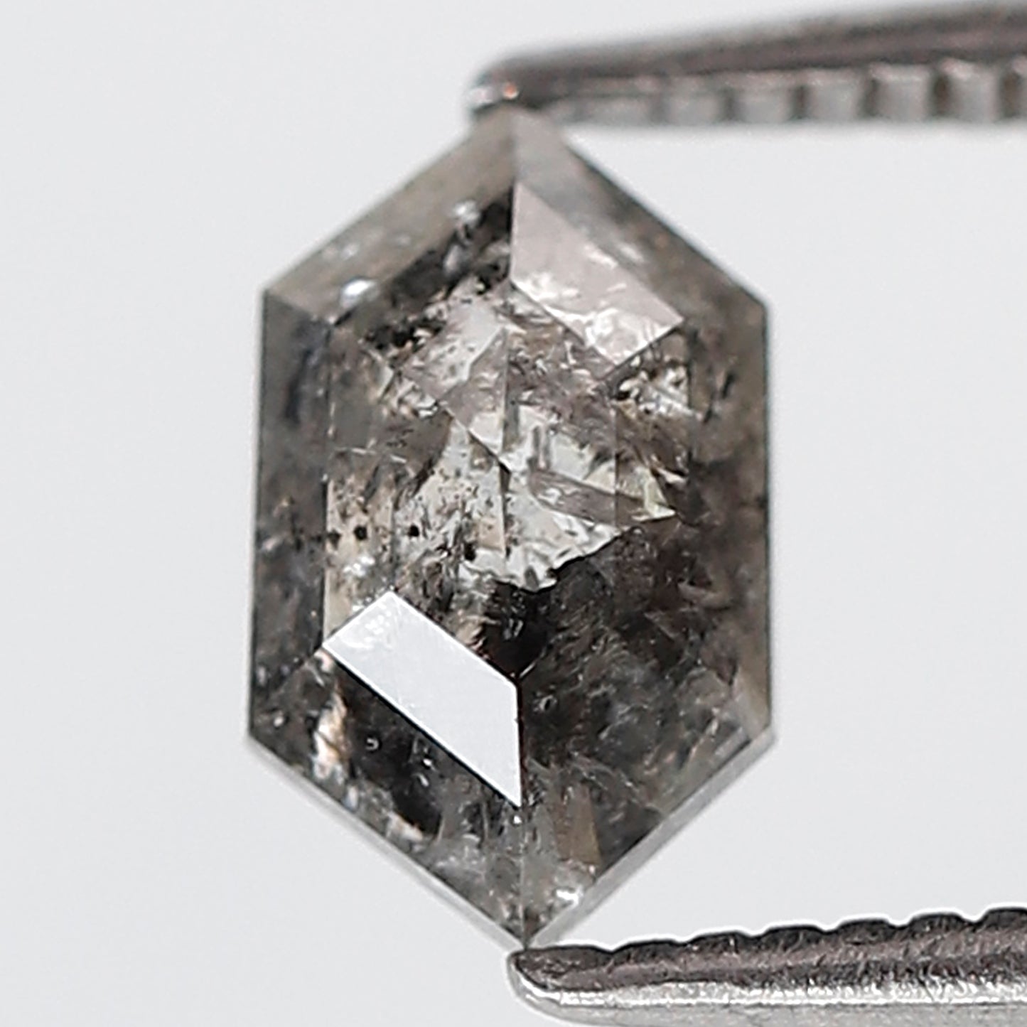 0.97 Ct Elongated Hexagon Shape Natural Loose Diamond 7 MM Salt and Pepper Diamond Grey Black Color Diamond