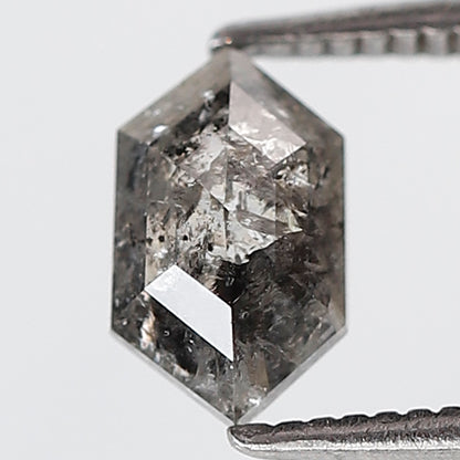 0.97 Ct Elongated Hexagon Shape Natural Loose Diamond 7 MM Salt and Pepper Diamond Grey Black Color Diamond