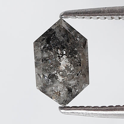 0.97 Ct Elongated Hexagon Shape Natural Loose Diamond 7 MM Salt and Pepper Diamond Grey Black Color Diamond