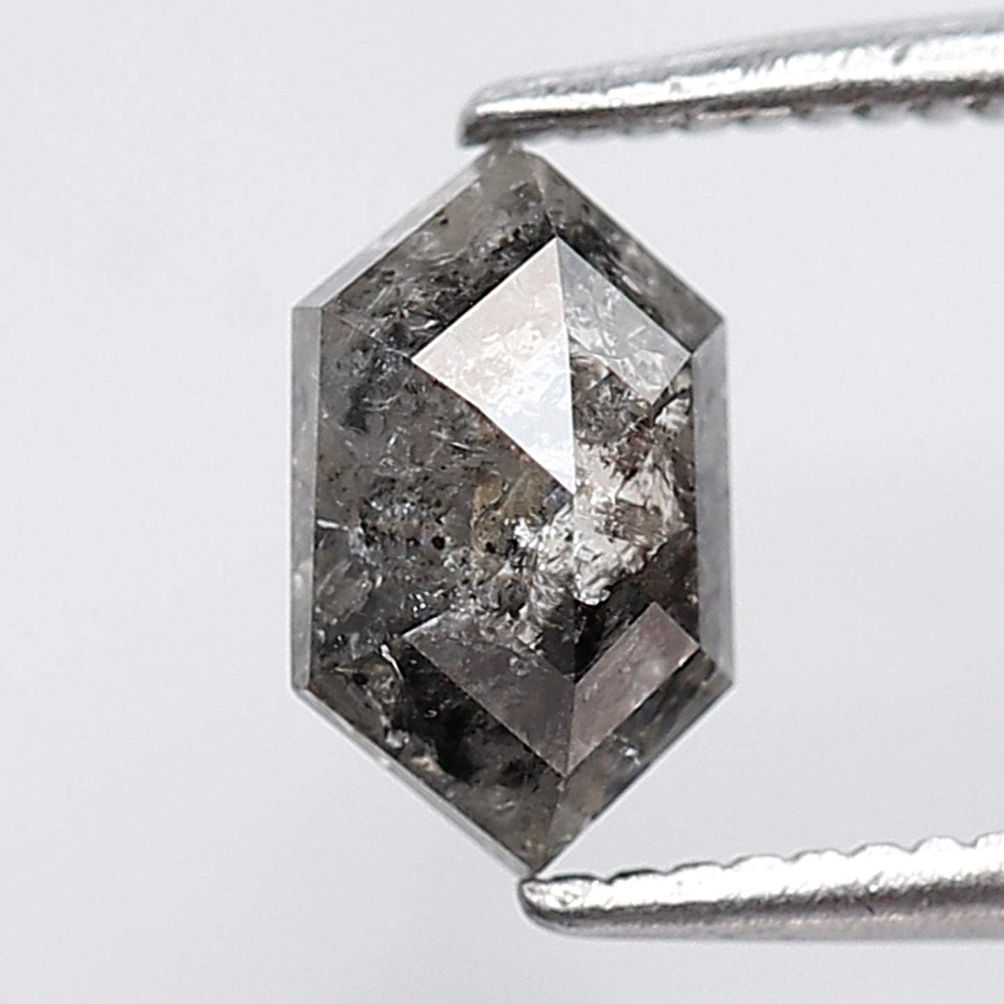 0.97 Ct Elongated Hexagon Shape Natural Loose Diamond 7 MM Salt and Pepper Diamond Grey Black Color Diamond