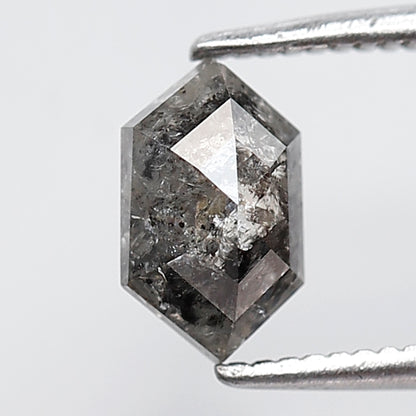 0.97 Ct Elongated Hexagon Shape Natural Loose Diamond 7 MM Salt and Pepper Diamond Grey Black Color Diamond