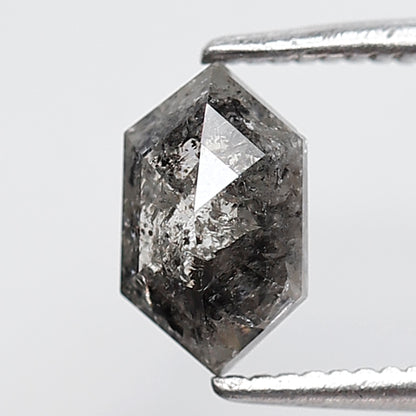 0.97 Ct Elongated Hexagon Shape Natural Loose Diamond 7 MM Salt and Pepper Diamond Grey Black Color Diamond