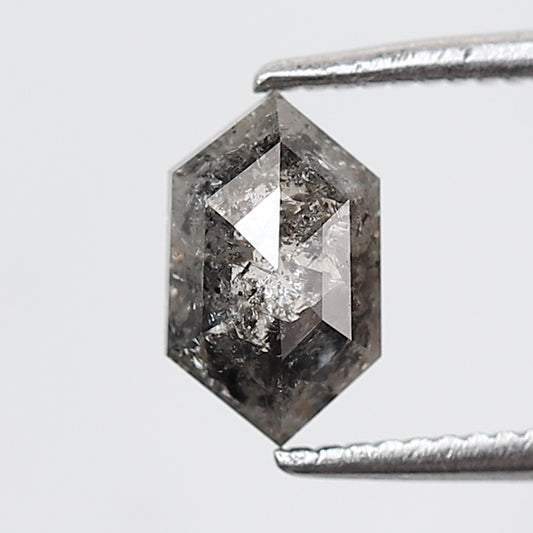0.97 Ct Elongated Hexagon Shape Natural Loose Diamond 7 MM Salt and Pepper Diamond Grey Black Color Diamond