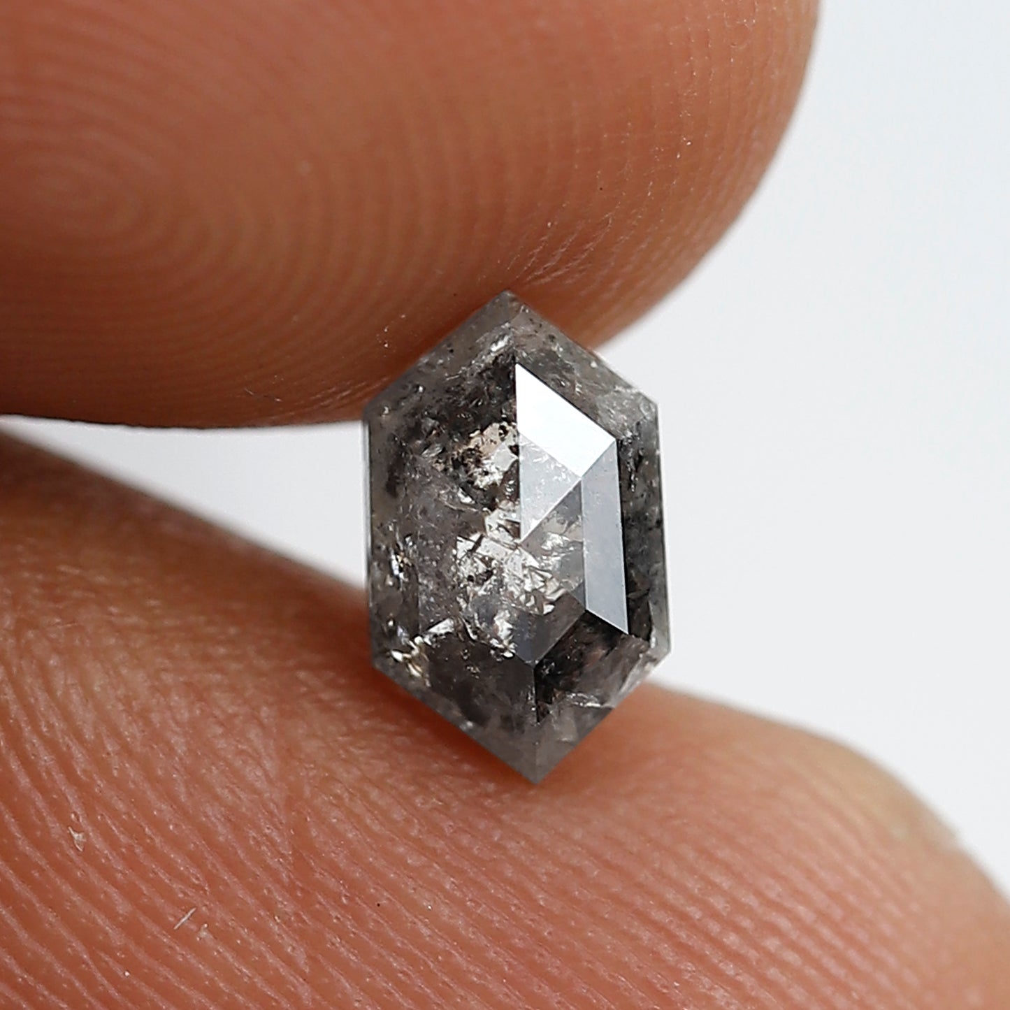 0.97 Ct Elongated Hexagon Shape Natural Loose Diamond 7 MM Salt and Pepper Diamond Grey Black Color Diamond