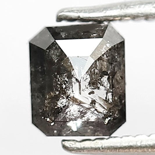 0.71 CT Emerald Shape Grey Black Color Diamond 5.3 MM Loose Natural Conflict Free Salt and Pepper Diamond