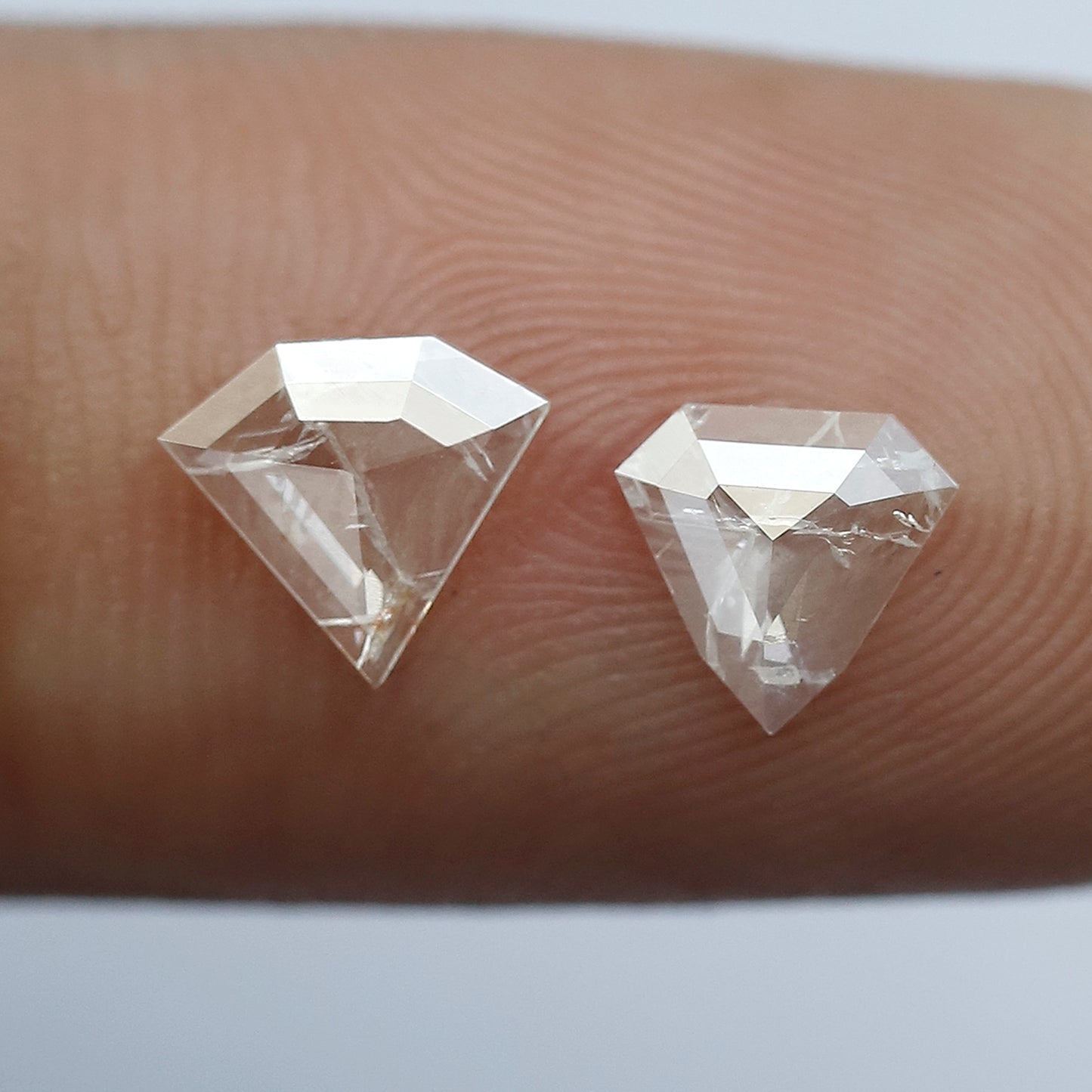 Translucent Geometric Loose Diamond Pair 0.62 CT, Natural White Salt & Pepper Diamonds 6.00 x 6.50 mm
