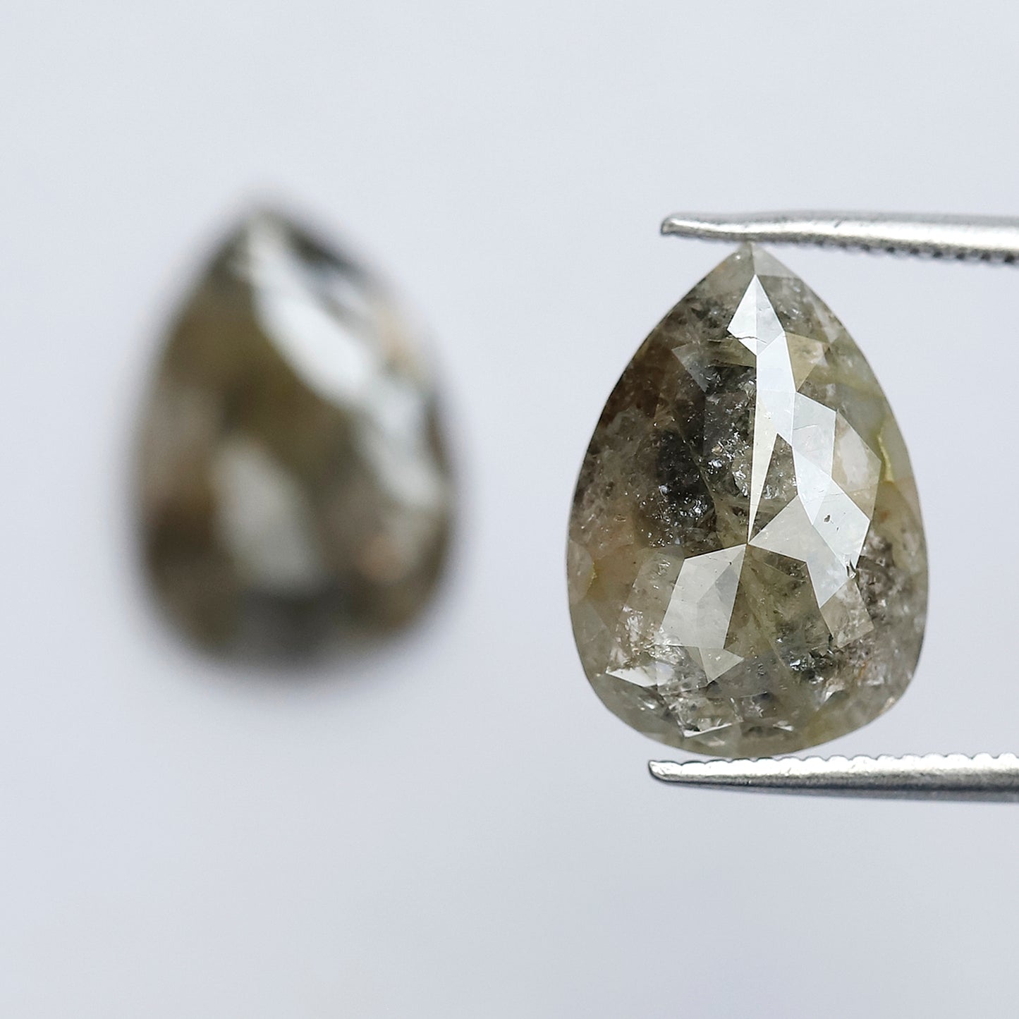 Natural Greenish Gray Pear Cut Diamond Pair 6.49 Ct | Rustic Earth Mined Loose Diamonds for Earrings & Fine Jewelry