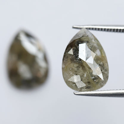 Natural Greenish Gray Pear Cut Diamond Pair 6.49 Ct | Rustic Earth Mined Loose Diamonds for Earrings & Fine Jewelry