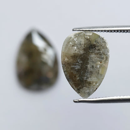 Natural Greenish Gray Pear Cut Diamond Pair 6.49 Ct | Rustic Earth Mined Loose Diamonds for Earrings & Fine Jewelry