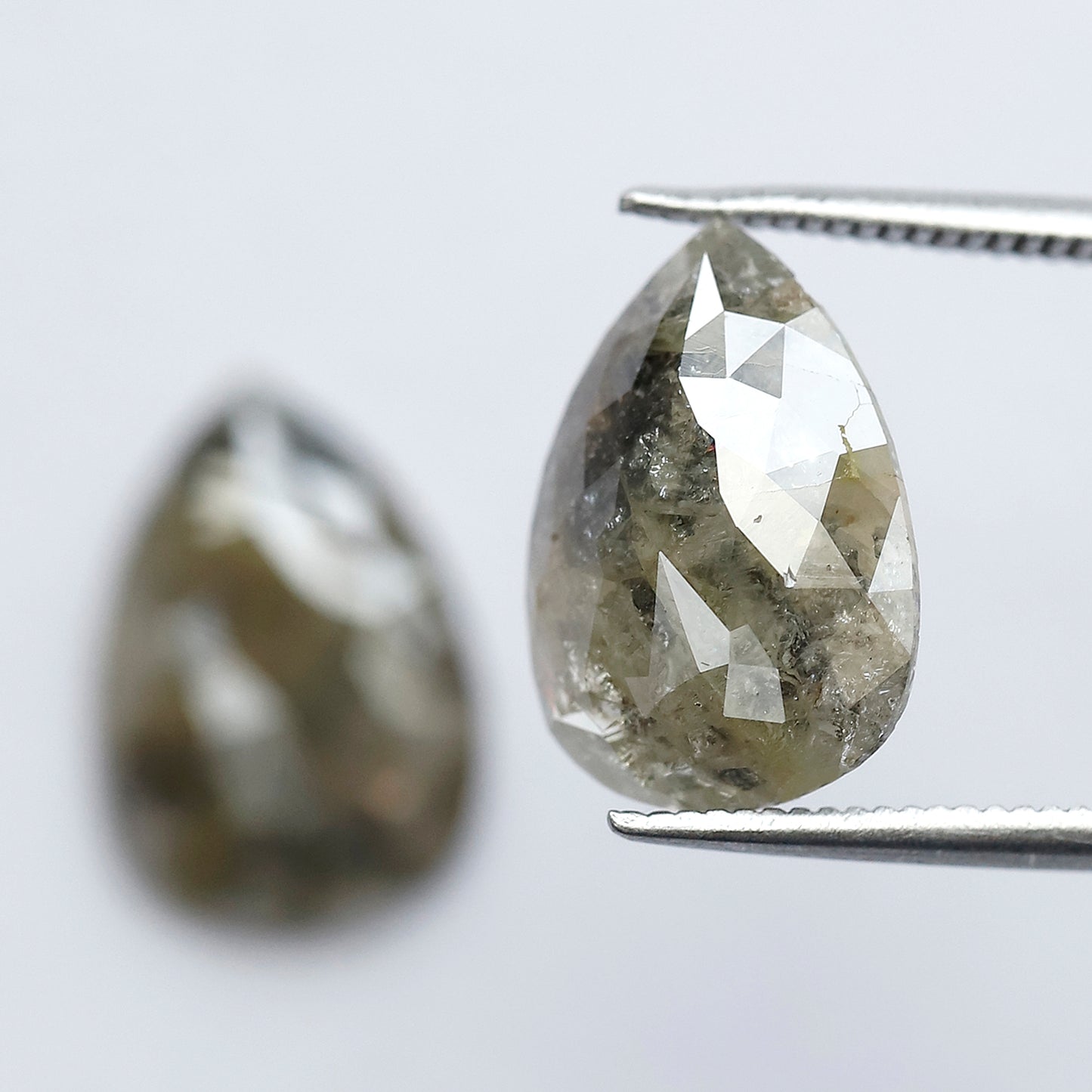 Natural Greenish Gray Pear Cut Diamond Pair 6.49 Ct | Rustic Earth Mined Loose Diamonds for Earrings & Fine Jewelry