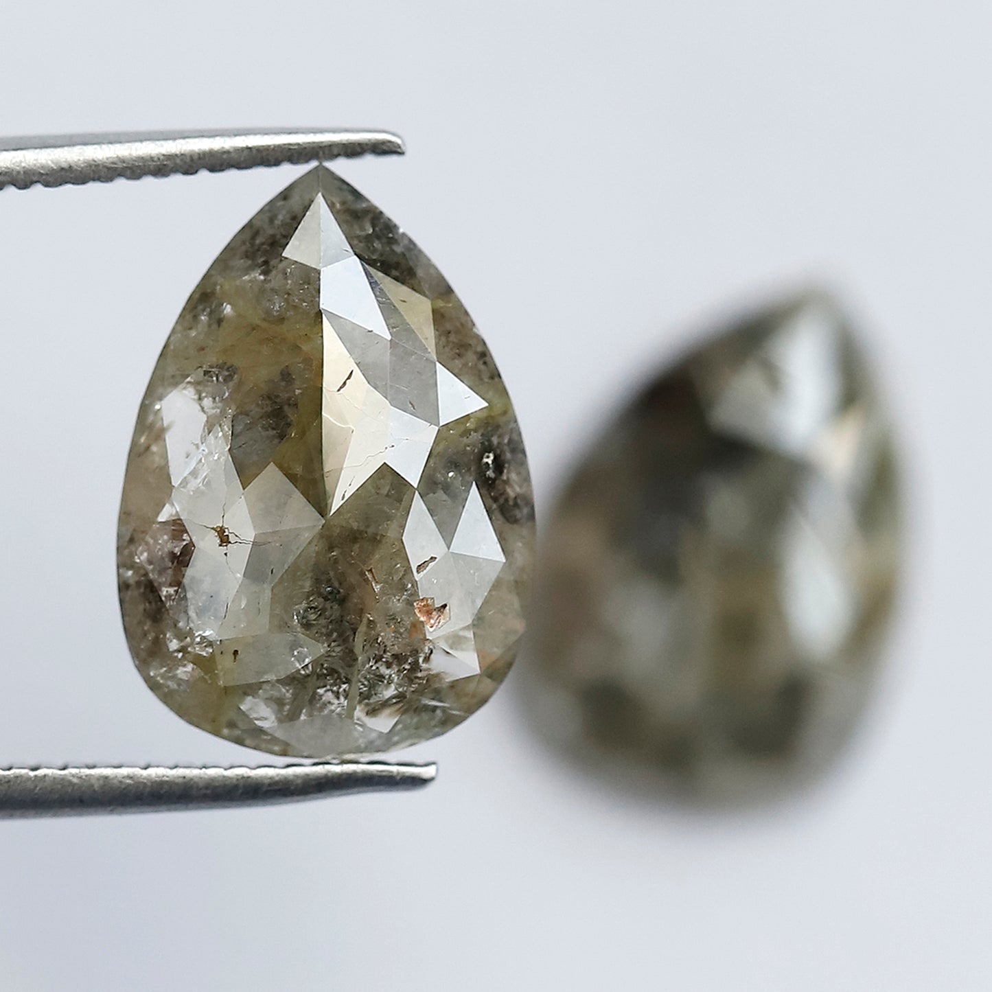 Natural Greenish Gray Pear Cut Diamond Pair 6.49 Ct | Rustic Earth Mined Loose Diamonds for Earrings & Fine Jewelry
