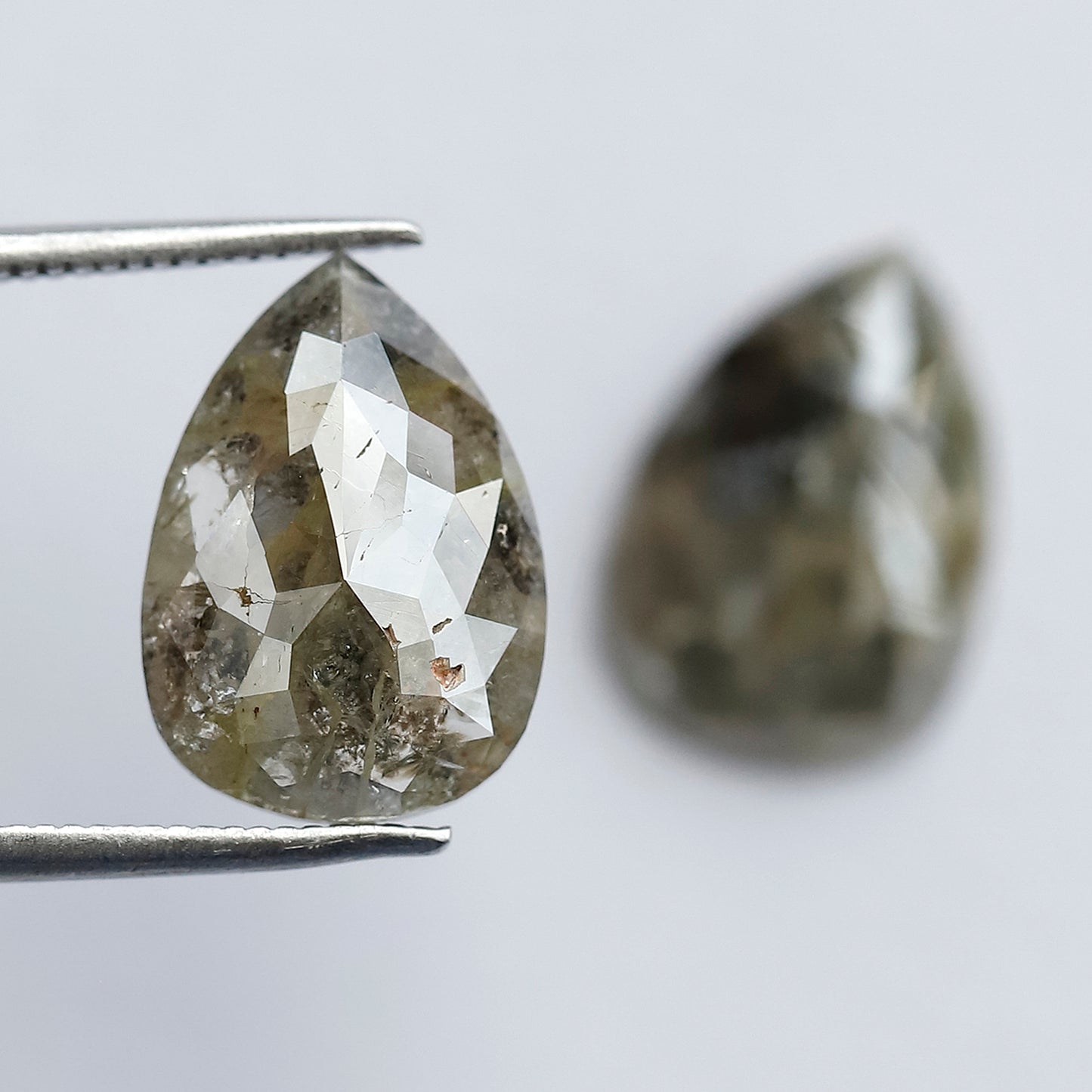 Natural Greenish Gray Pear Cut Diamond Pair 6.49 Ct | Rustic Earth Mined Loose Diamonds for Earrings & Fine Jewelry